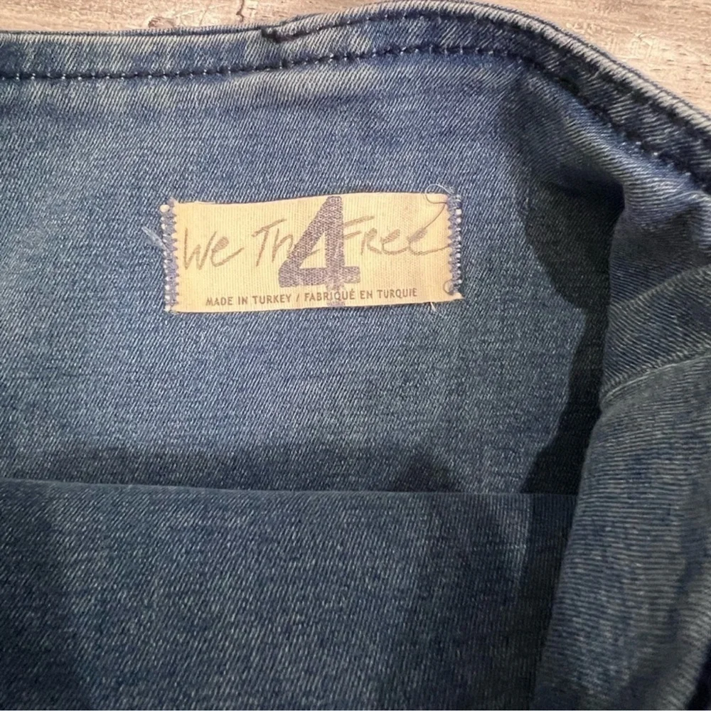 Free People Highlands Denim Blue Asymmetrical Skater Mini Skirt Raw Hem Y2K 90s